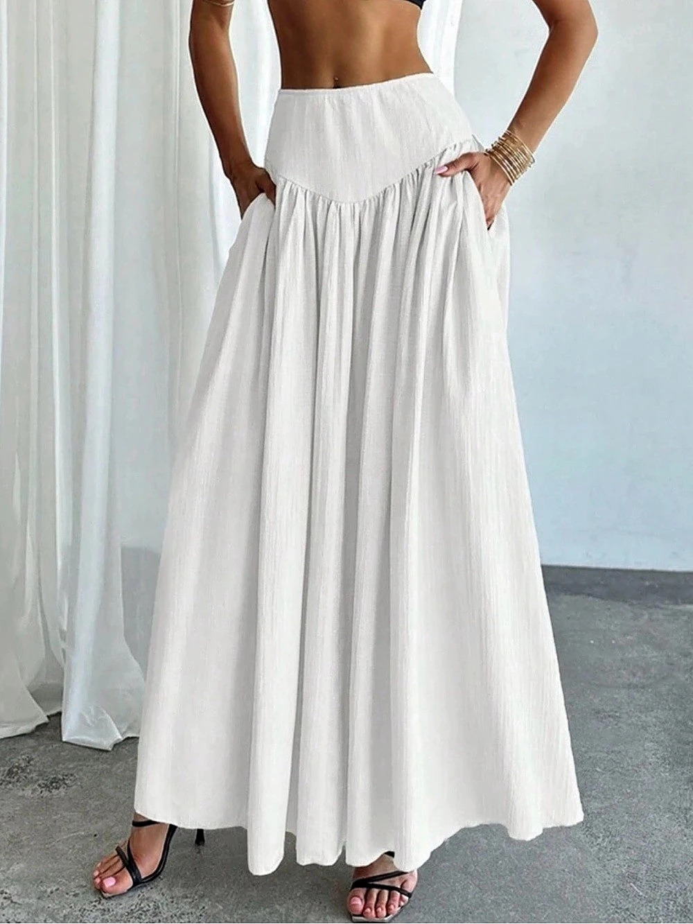 LIKE NEW Drop Waist White Maxi Skirt